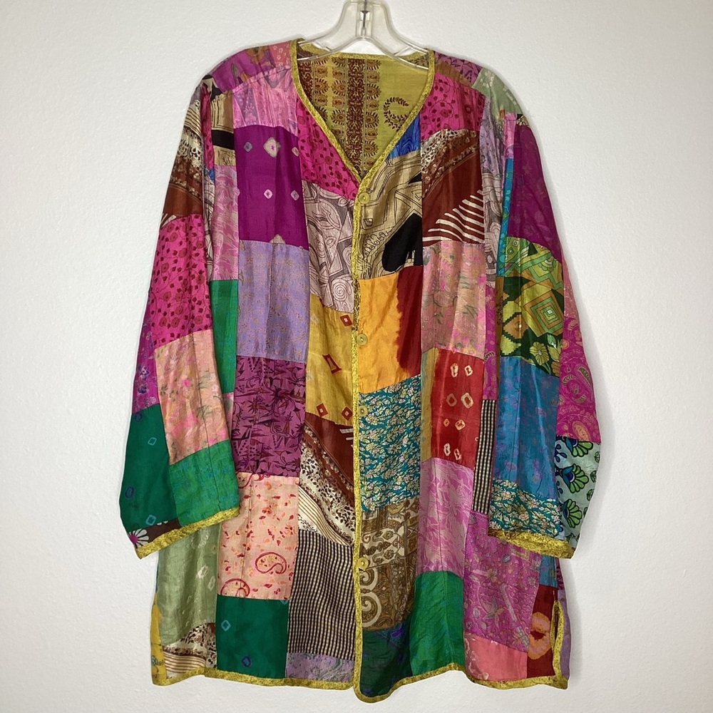 Patchwork Silk Reversible Jacket Lg - image 1